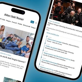 Zwei Iphone-Displays zeigen die digitale Ausgabe des „Kölner Stadt-Anzeiger“.