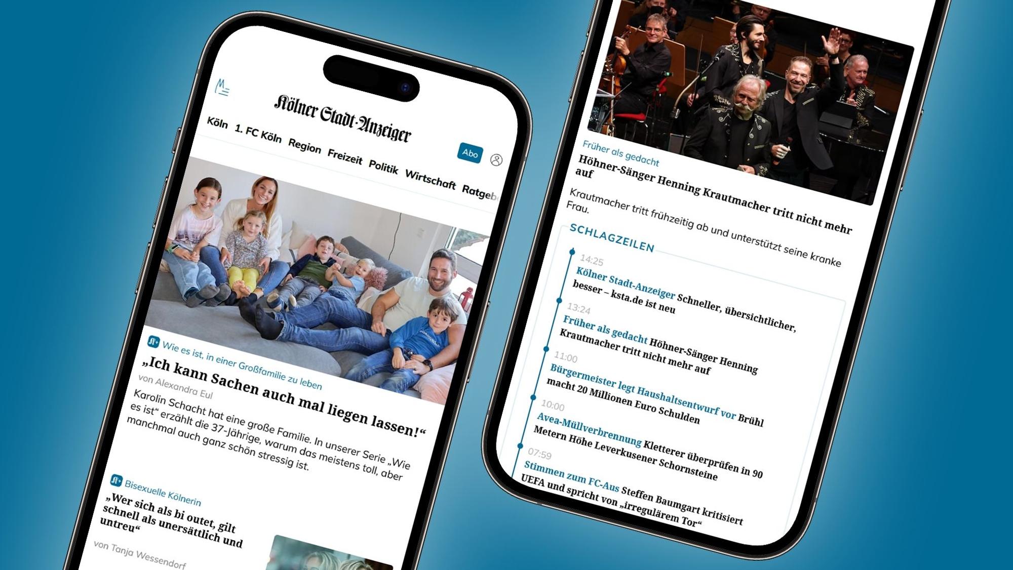 Die Startseite von ksta.de ist auf zwei iPhone 14 zu sehen.