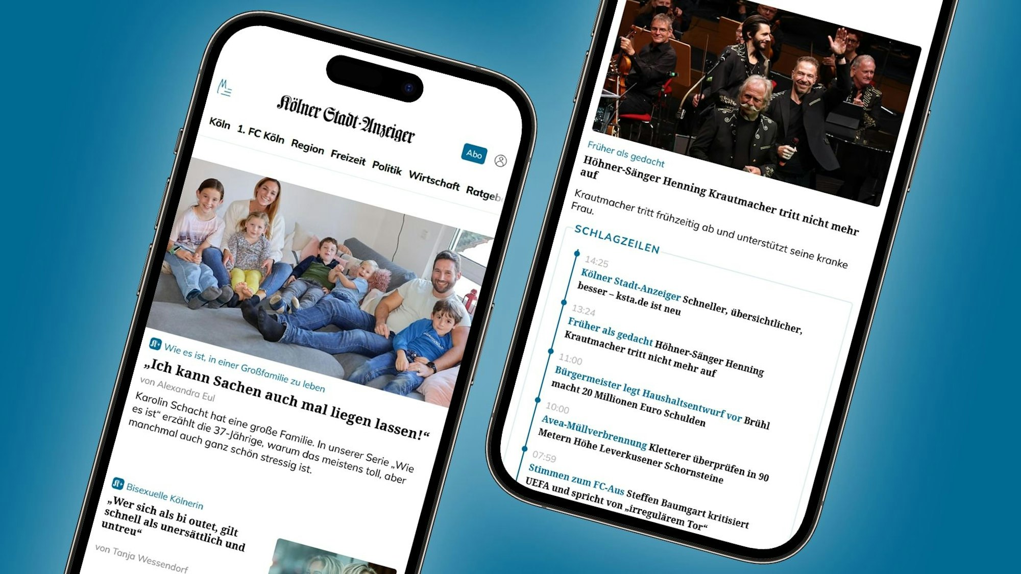Die Startseite von ksta.de ist auf zwei iPhone 14 zu sehen.