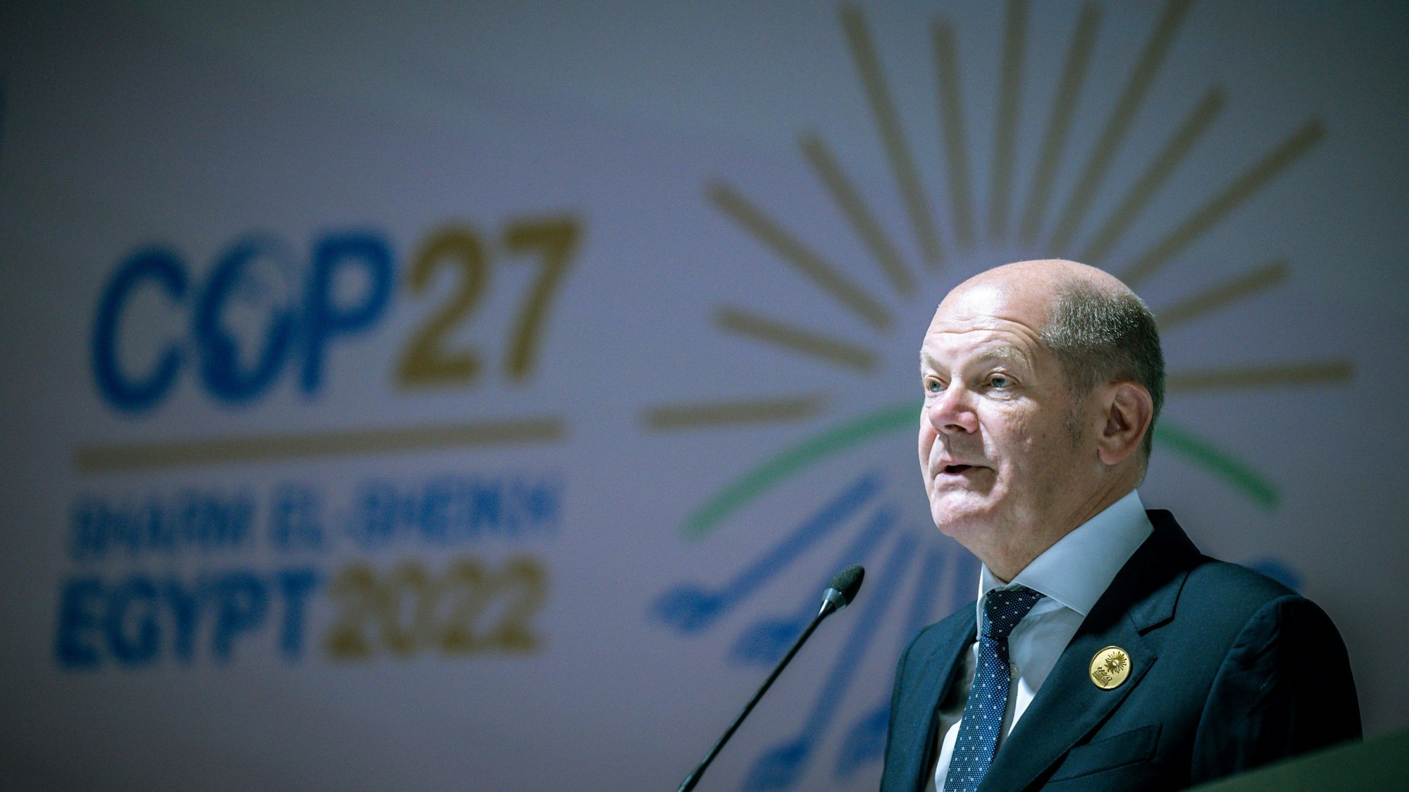 Bundeskanzler Olaf Scholz (SPD) spricht bei der Weltklimakonferenz COP27.