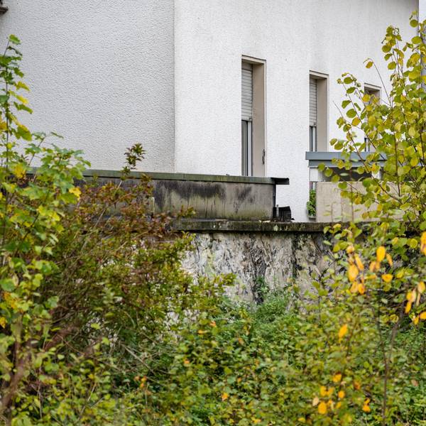 Blick auf ein weißes Haus hinter Buschwerk, in dem ein acht Jahre altes Mädchen fast ihr ganzes Leben lang festgehalten wurde.