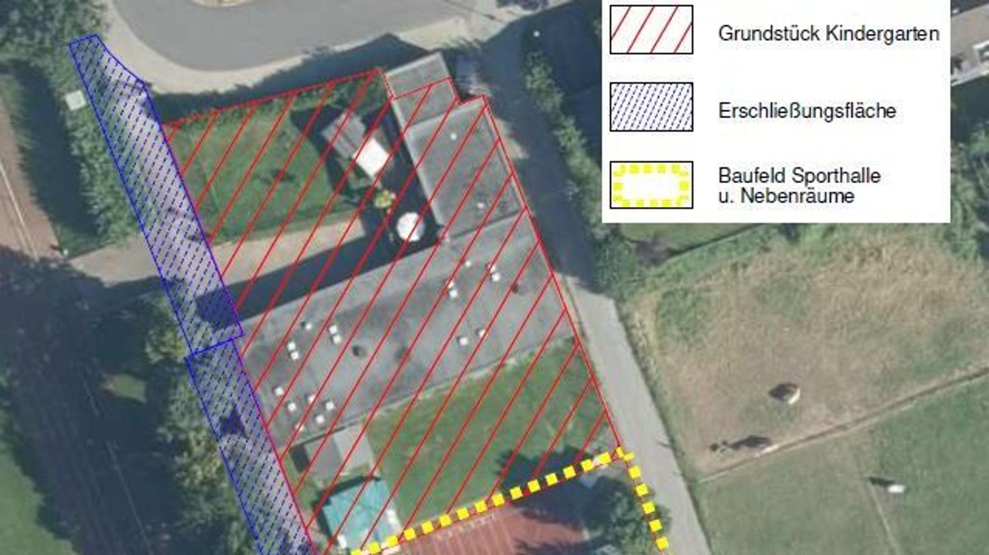 Flächen für den Neubau der Sporthalle und eines Kindergartens im Leichlinger Sportzentrum Balker Aue.