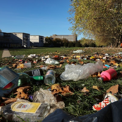 Auf dem Bild ist die Uniwiese nach dem 11.11 zu sehen, dort liegt viel Müll.