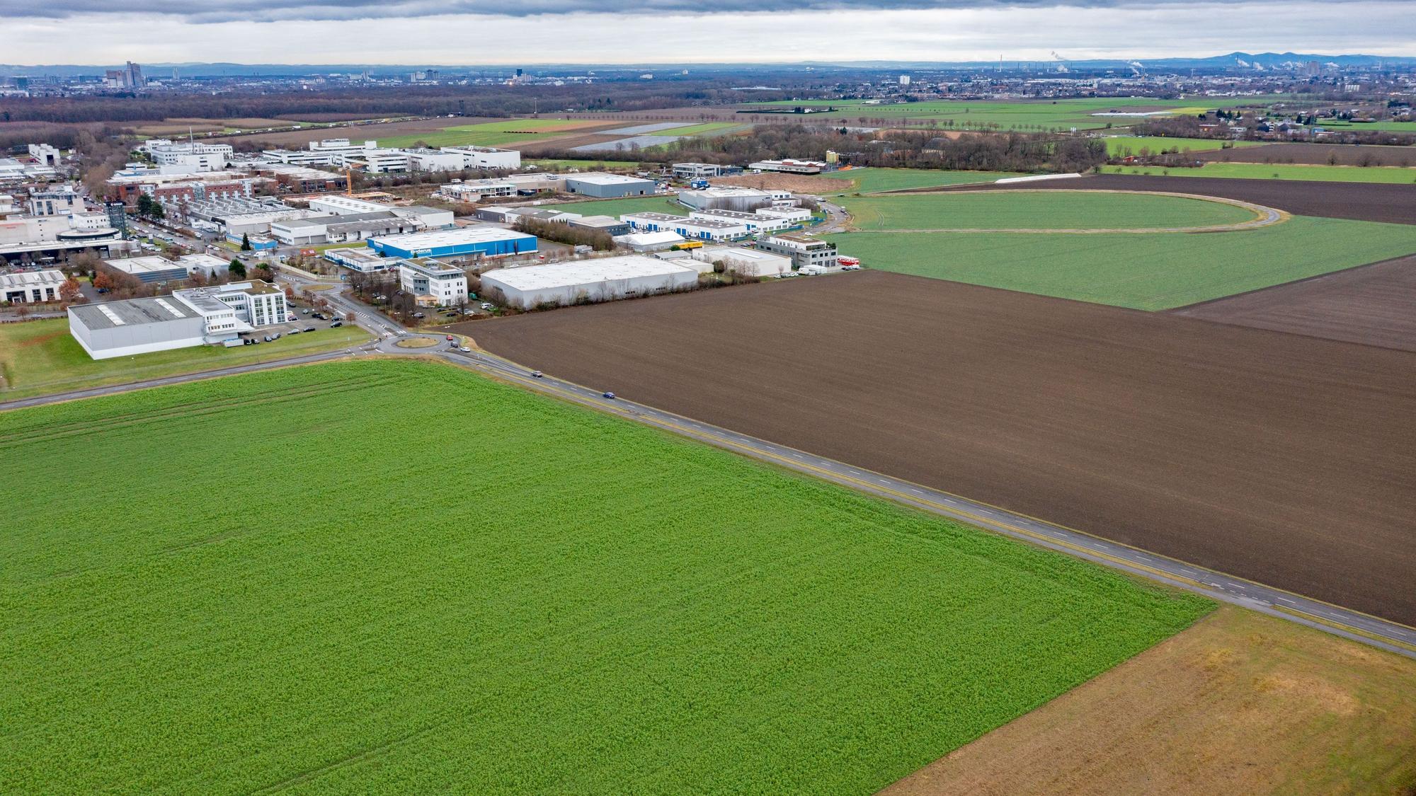 Das Bild zeigt die Toyota-Allee in Marsdorf und die umliegenden Felder und Häuser.