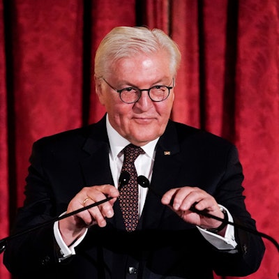 Bundespräsident Frank-Walter Steinmeier bei einer Rede, nachdem er den Henry- Kissinger-Preis in News York bekommen hat.