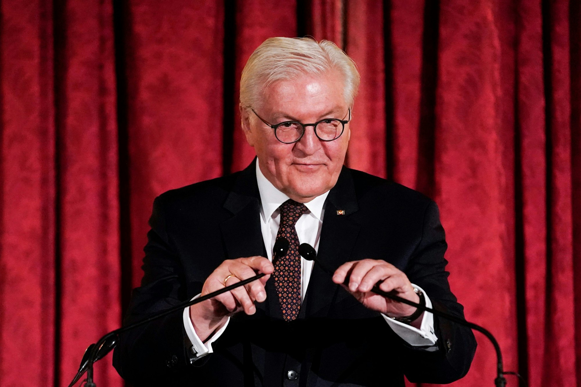 Bundespräsident Frank-Walter Steinmeier bei einer Rede, nachdem er den Henry- Kissinger-Preis in News York bekommen hat.