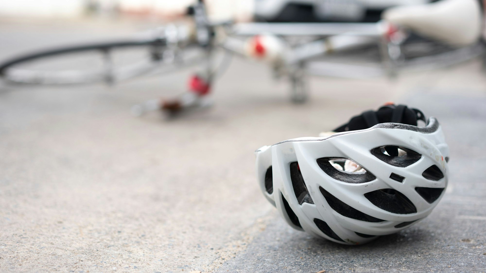 Accident car crash with bicycle on road.