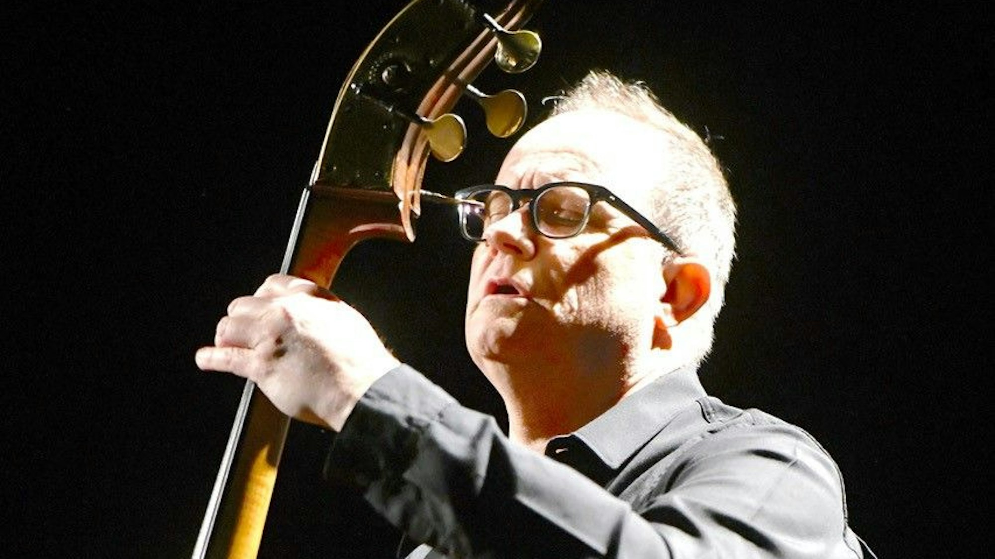 Dieter Ilg spielt den Bass auf der Bühne im Erholungshaus.