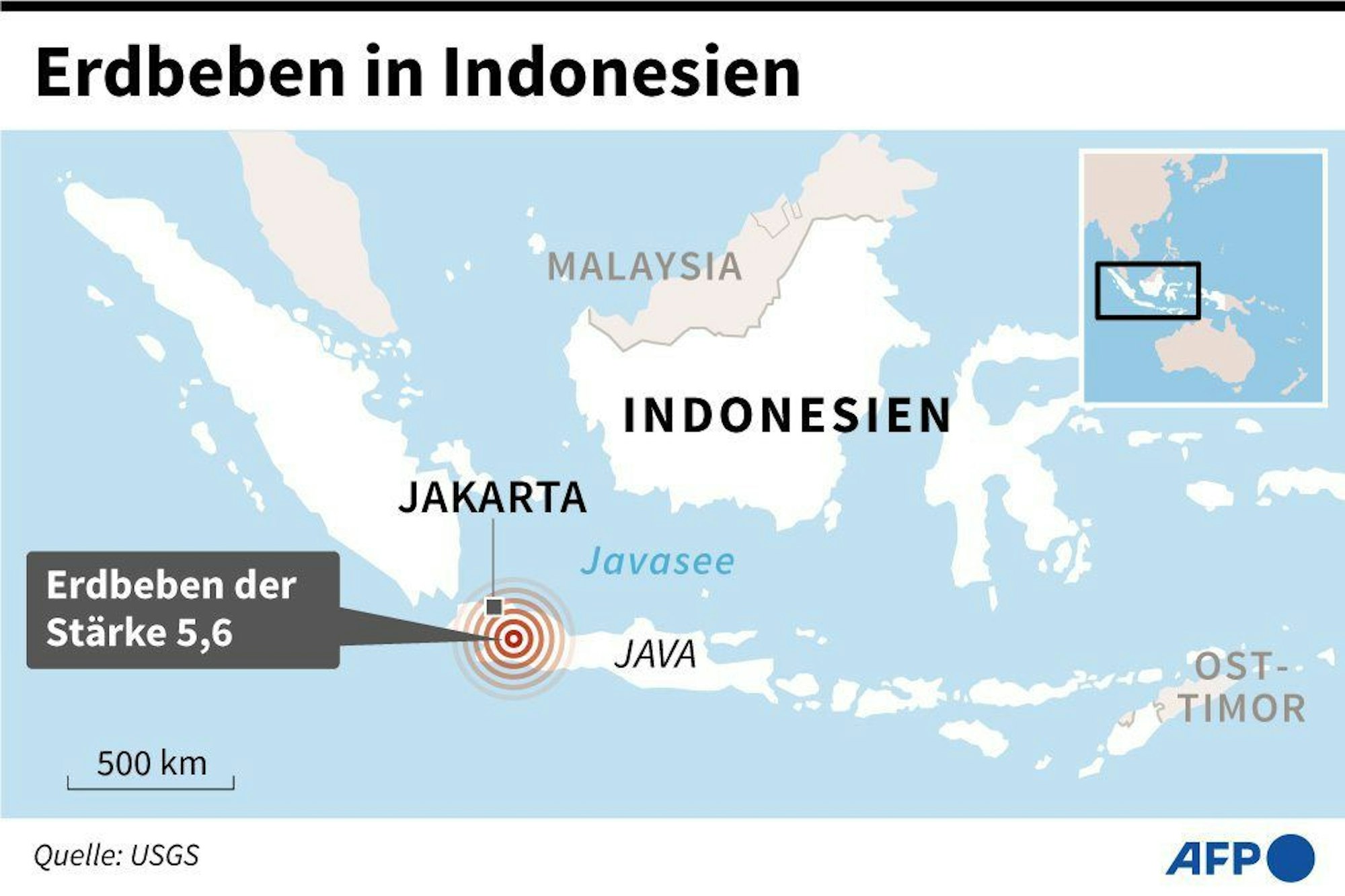 Auf einer Karte von Indonesien ist der Ort des Erdbebens zu sehen, bei dem mindesten 160 Menschen getötet wurden.