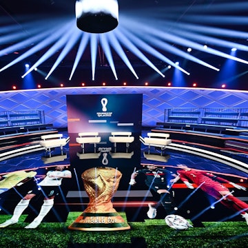 Das WM-Studio von ARD und ZDF für die Fußball-Weltmeisterschaft in Katar auf dem Gelände des ZDF auf dem Mainzer Lerchenberg.