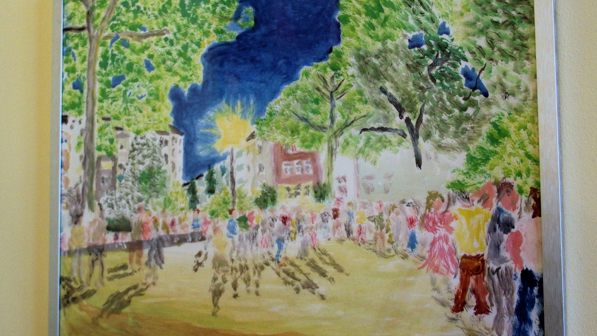 Zu sehen ist ein von Rainer Broicher gemaltes Bild, welches das Flair der Altstadtgassen festhält.