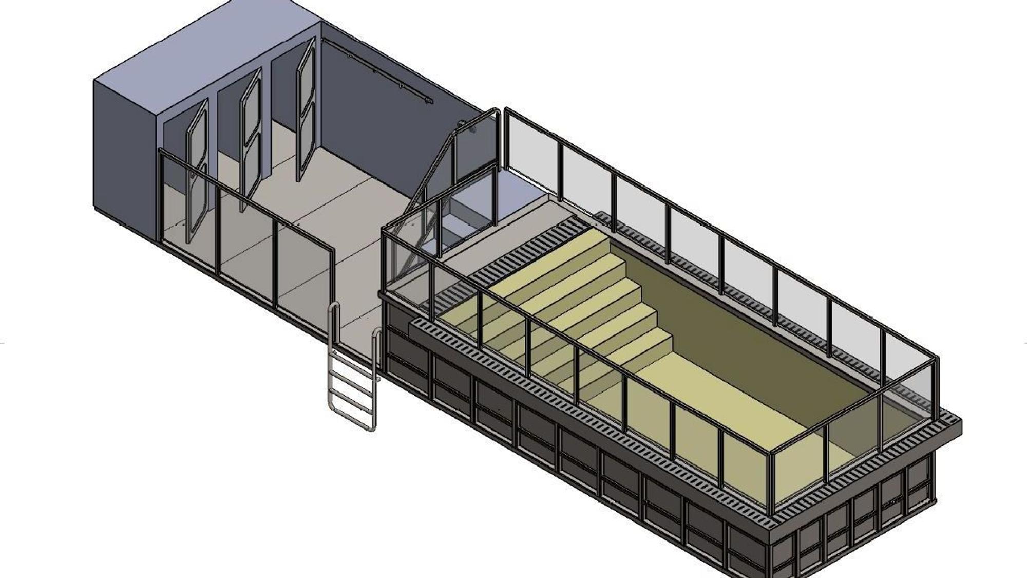 Technische Zeichnung eines Schwimmcontainers