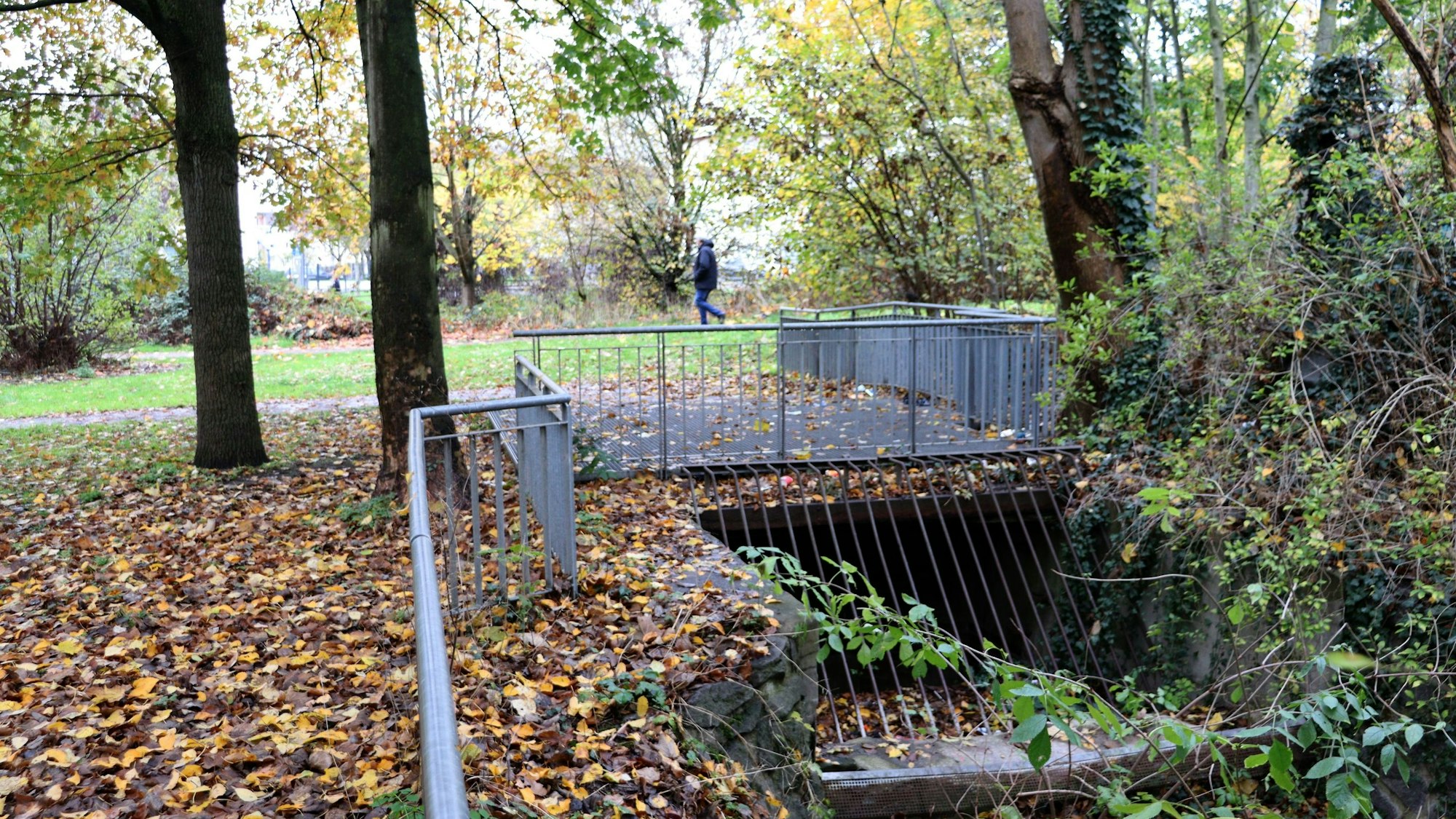 An der Kattowitzer Straße in Buchheim ergoss sich die Strunde bis vor wenigen Jahren in einen unterirdischen Kanal, der bis zum Rhein führte. Die Strunde verläuft ab dem auf dem Bild gezeigten Punkt unterirdisch. Davor fließt sie oberirdisch durch den Wald.