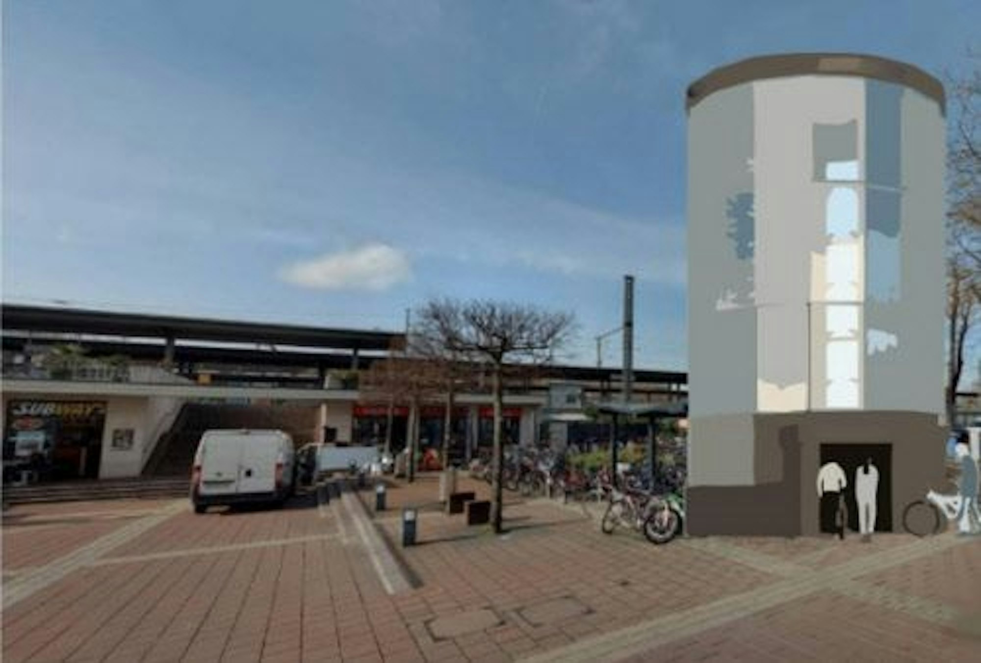 Ein Turm als Fahrradparkplatz am Bahnhof Siegburg ist auf dieser Visualisierung zu sehen.