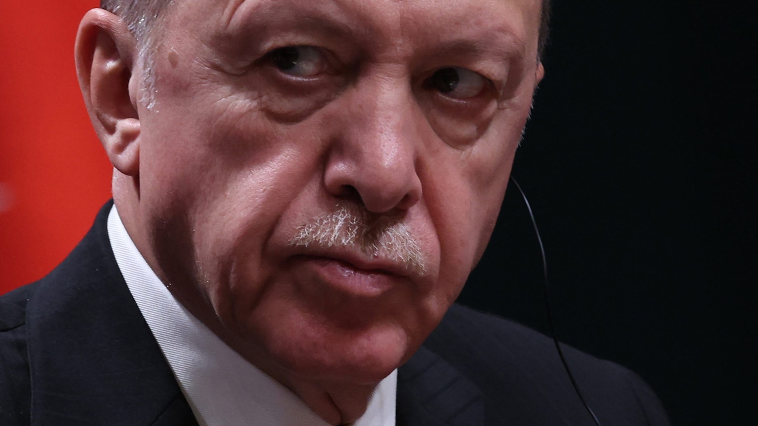 Der türkische Präsident Recep Tayyip Erdoganin der Nahaufnahme während einer Pressekonferenz