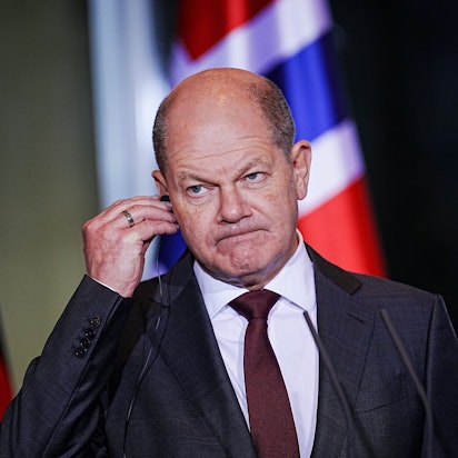 Bundeskanzler Olaf Scholz (SPD) nach einem Gespräch mit dem norwegischen Ministerpräsidenten.