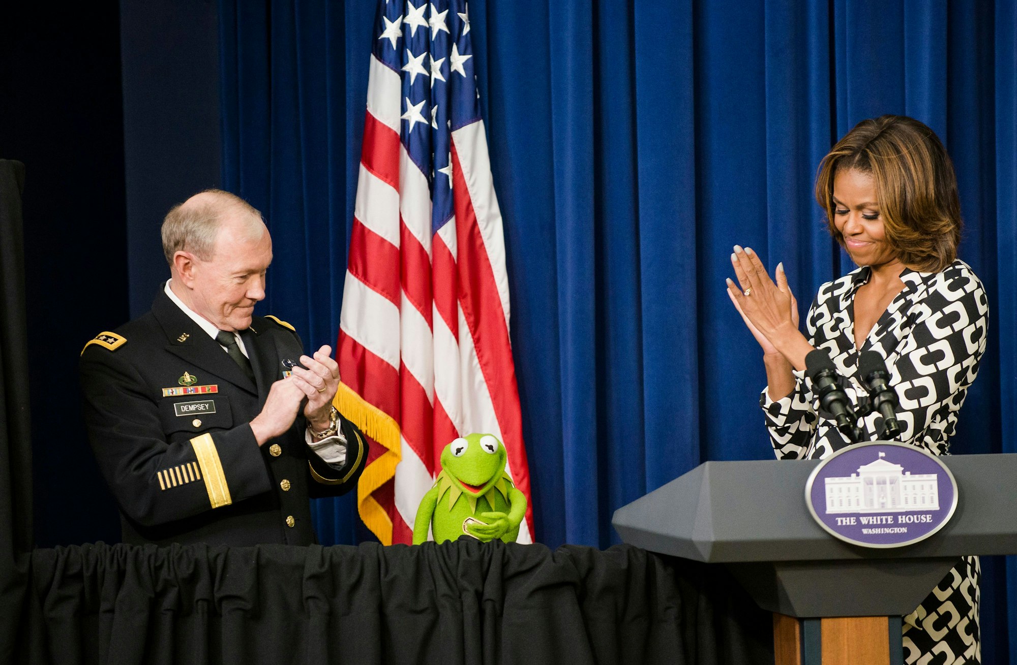 Kermit der Frosch war auch zu Besuch im Weißen Haus bei der damaligen First Lady Michelle Obama.
