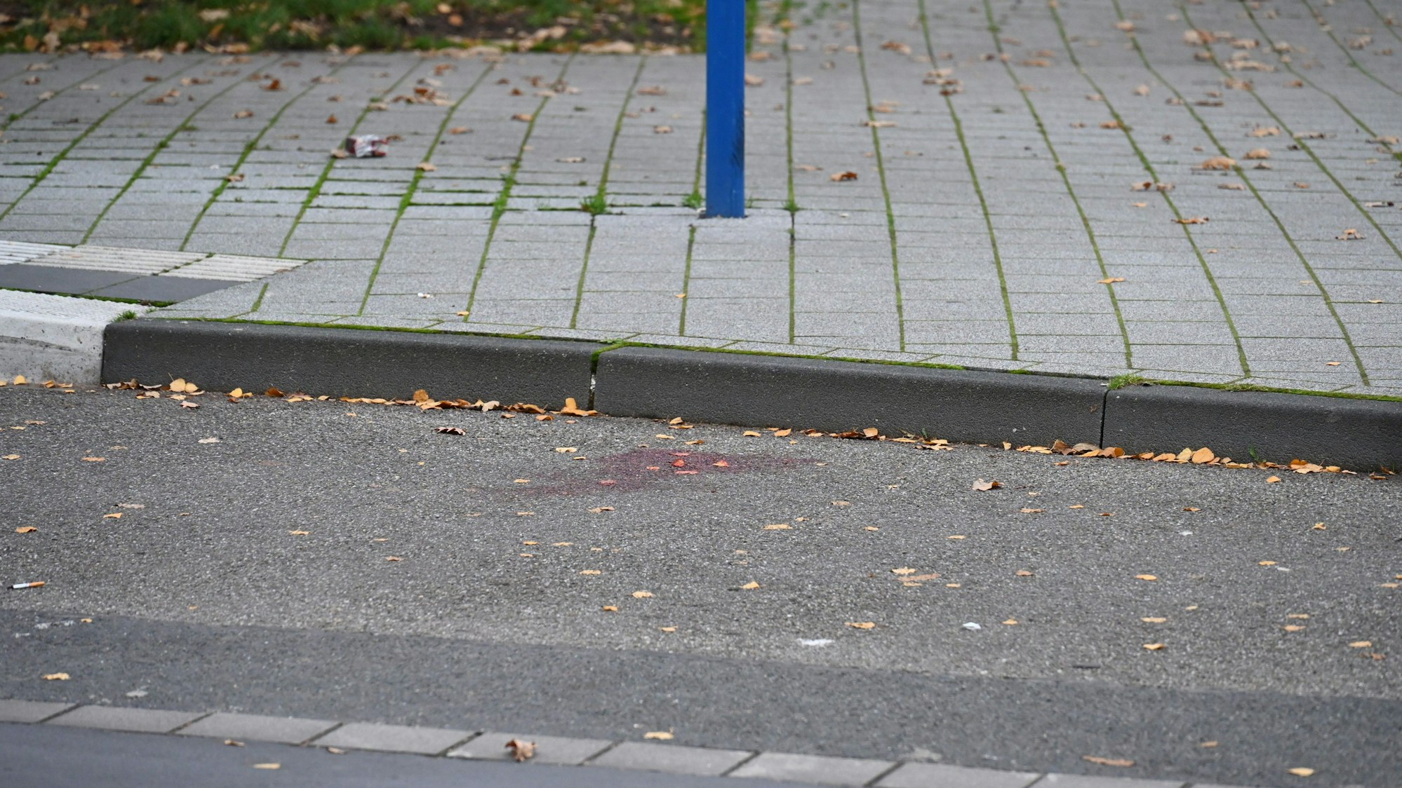 Auf dem Asphalt einer Straße sind Blutspuren zu sehen.