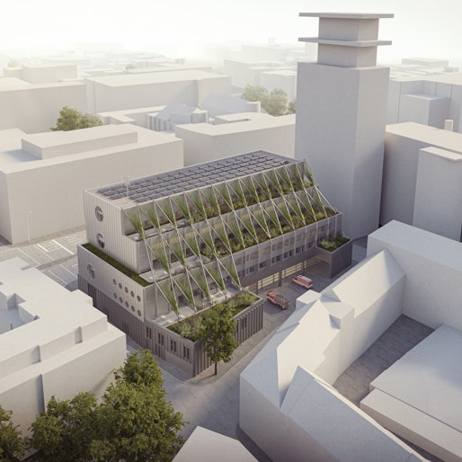 Ein Modell der geplanten Feuerwache 1 auf der Ecke Nord-Süd-Fahrt/Agrippastraße sieht ein begrüntes und treppenförmiges Dach vor.