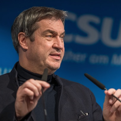 Der CSU-Vorstandsvorsitzende Markus Söder spricht nach der Sitzung des CSU-Vorstand auf einer Pressekonferenz in der Landesleitung seiner Partei.