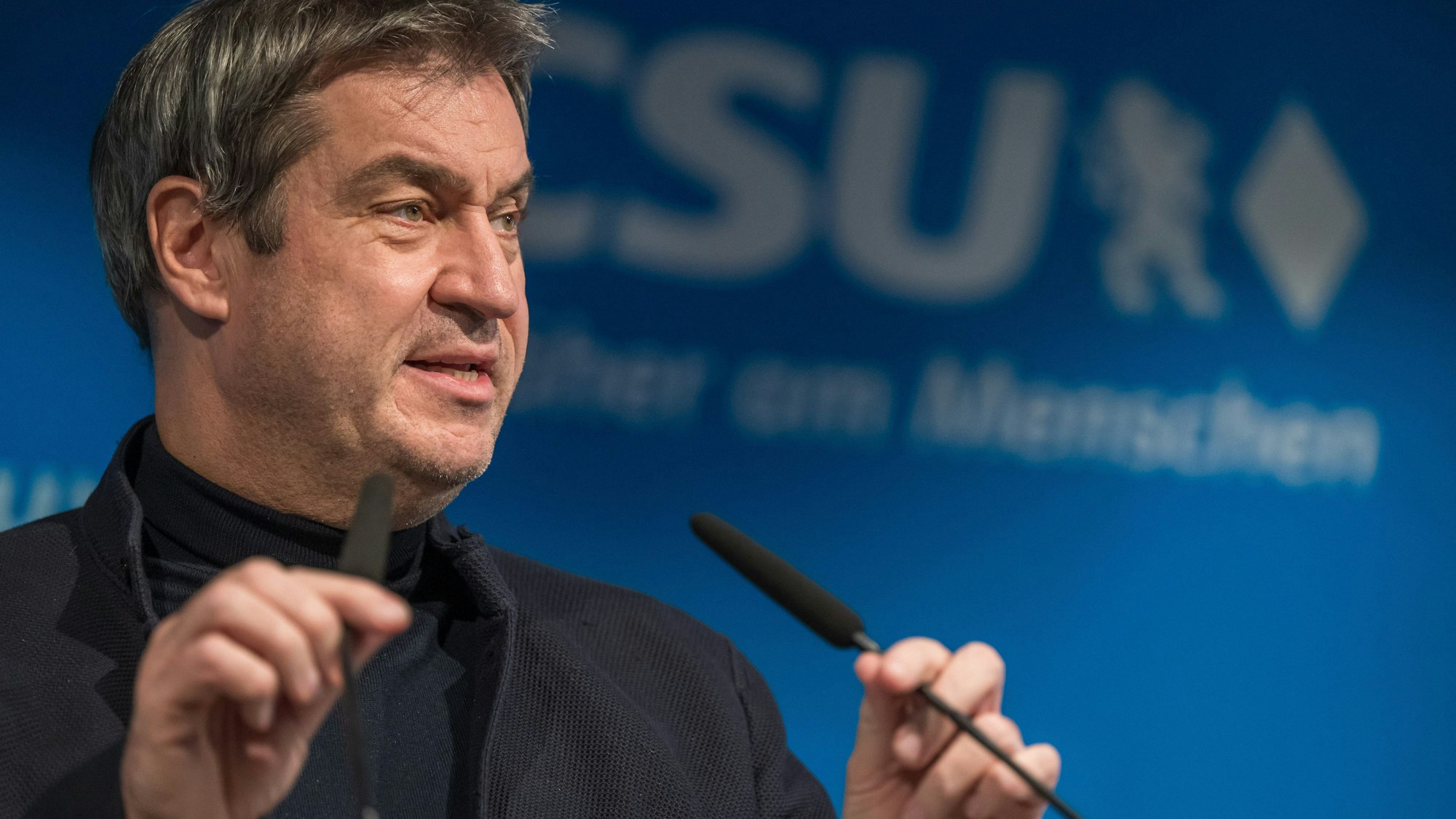 Der CSU-Vorstandsvorsitzende Markus Söder spricht nach der Sitzung des CSU-Vorstand auf einer Pressekonferenz in der Landesleitung seiner Partei.