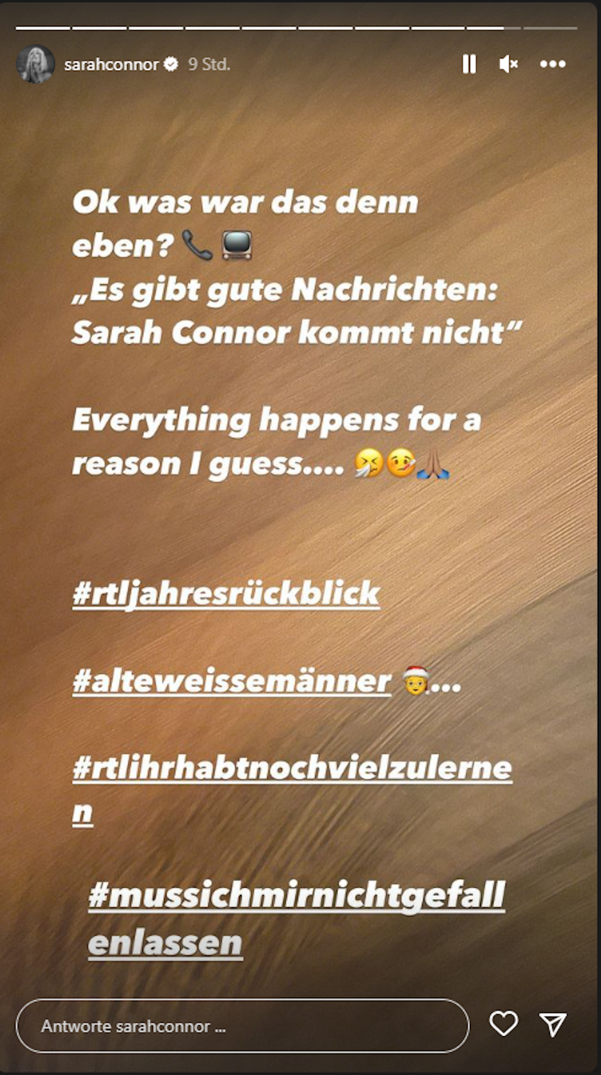 Screenshot aus Sarah Connors Instagram-Stories.