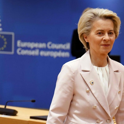 Ursula von der Leyen, trifft zum Gipfel des Europäischen Rates in Brüssel ein.