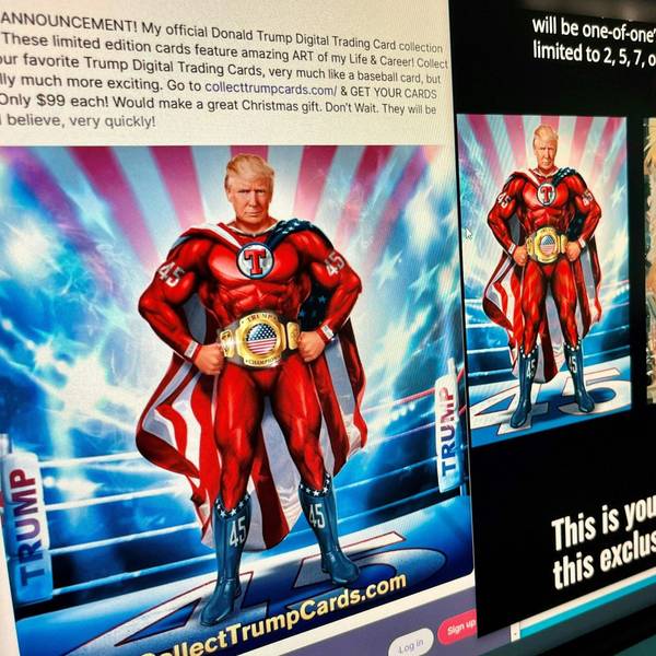 Auf seinen digitalen Sammelkarten stellt sich Trump als Superheld dar.