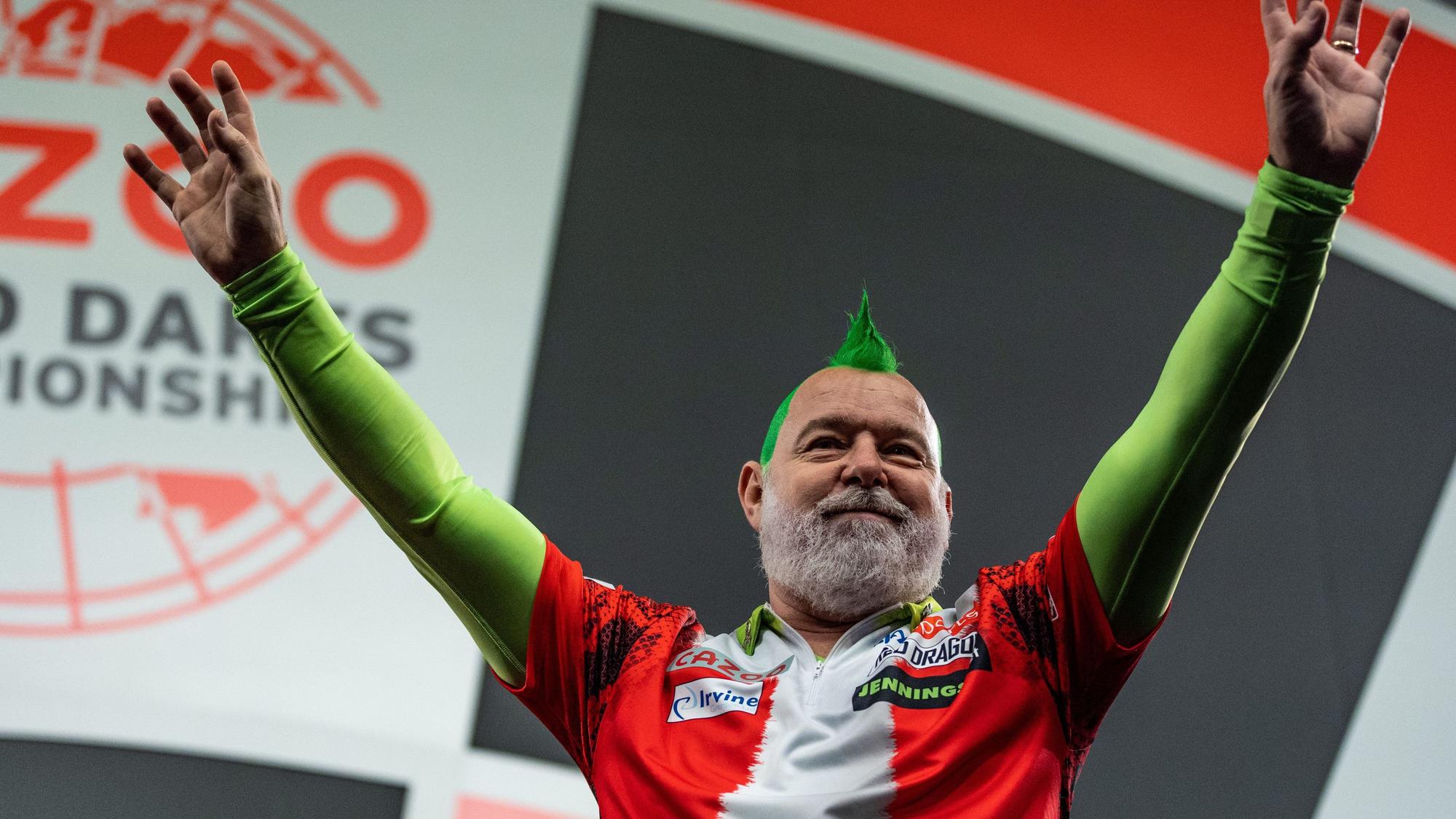 Peter Wright jubelt nach dem Gewinn seines Matches.