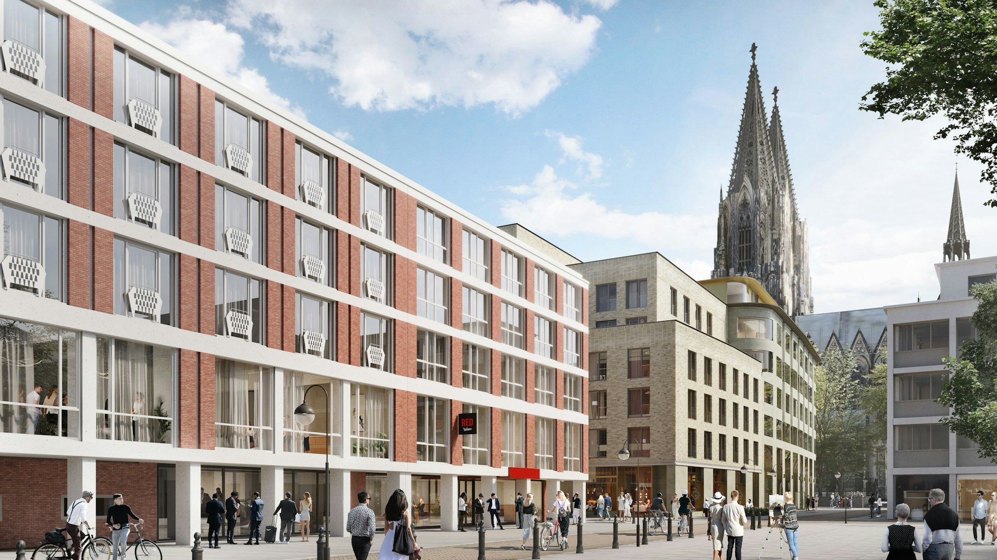 Die Visualisierung vom Laurenz-Carré zeigt das sanierte Senats-Hotel (links).