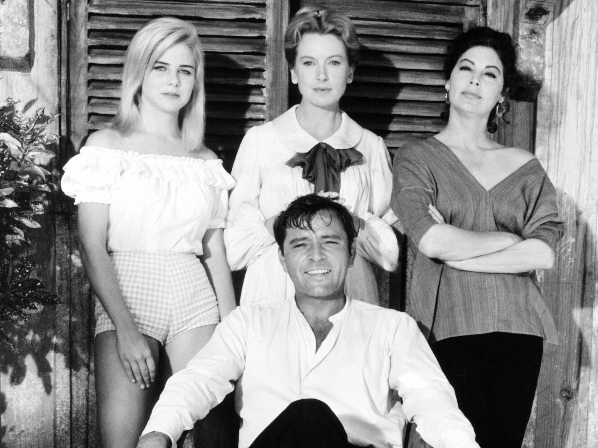 Sue Lyon, Deborah Kerr, Richard Burton (sitzend) und Ava Gardner.