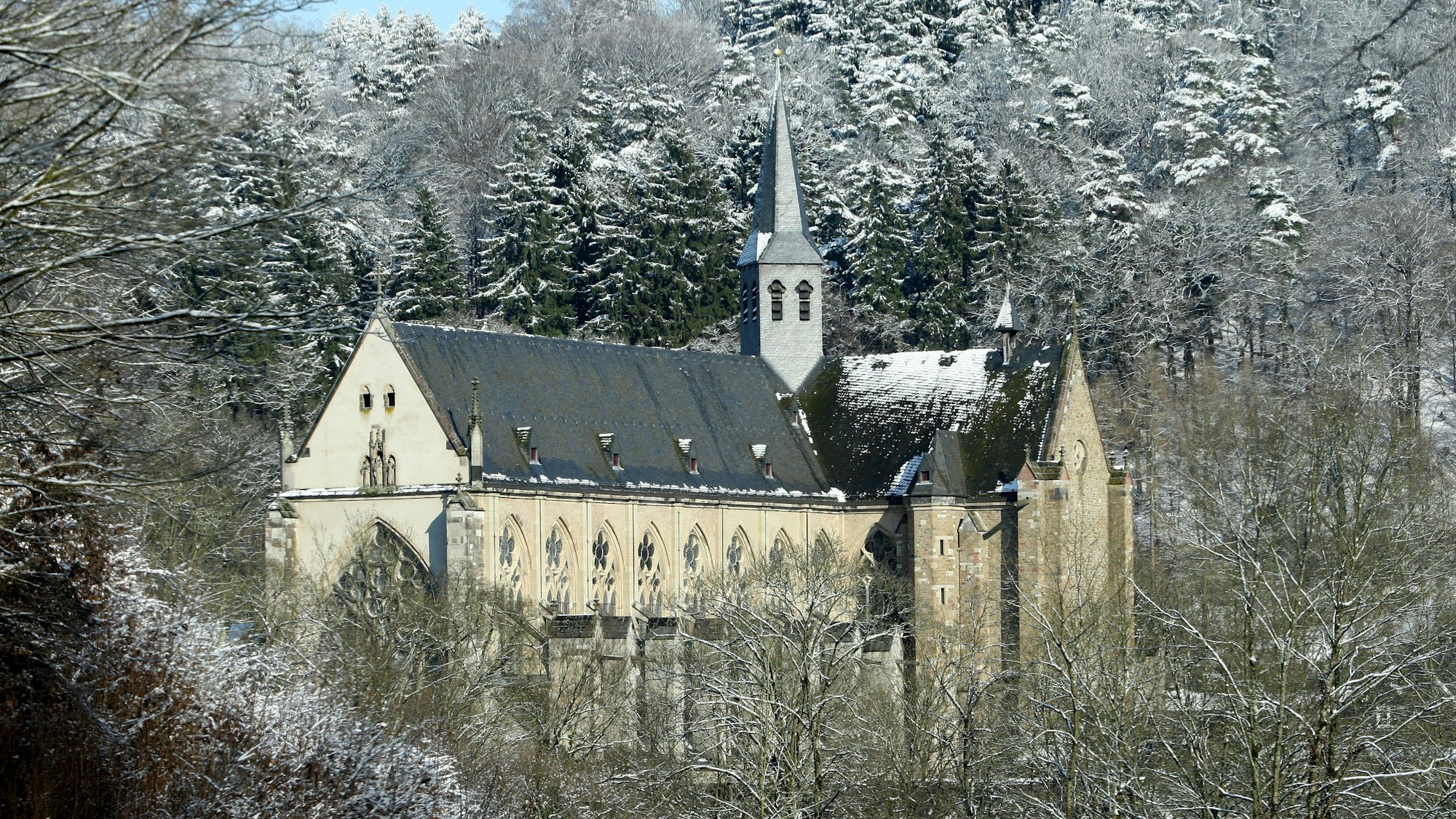 Der Altenberger Dom in winterlicher Landschaft