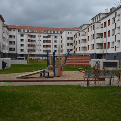 Die Naumann-Siedlung mit Innenhof und Spielplatz