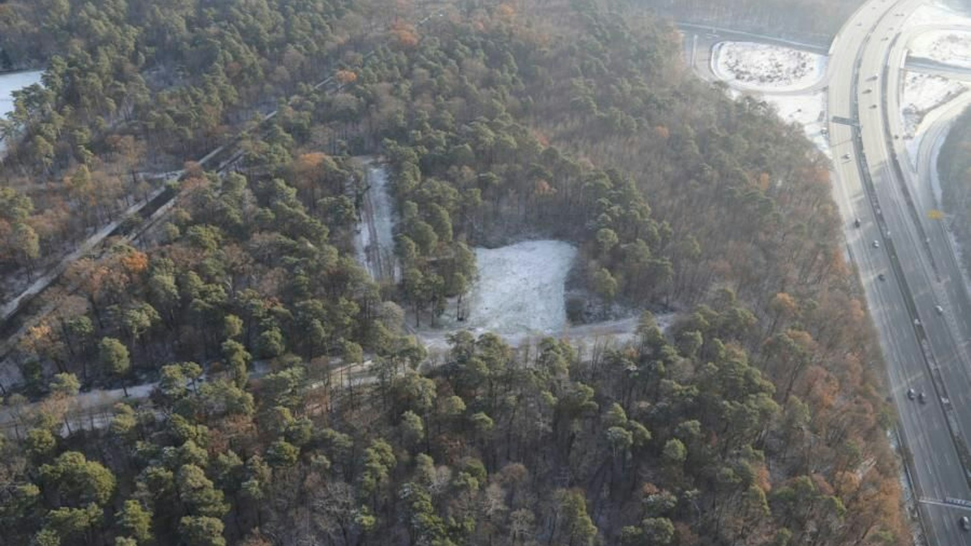 Luftbild auf den Königsforst. In diesem Waldstück soll die Tat stattgefunden haben.
