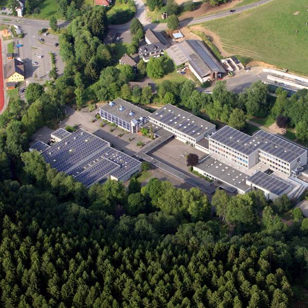 Das Schulzentrum ist umringt von Bäumen.