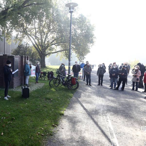 Demonstranten protestieren gegen eine Veranstaltung der AfD im Oktober 2021.