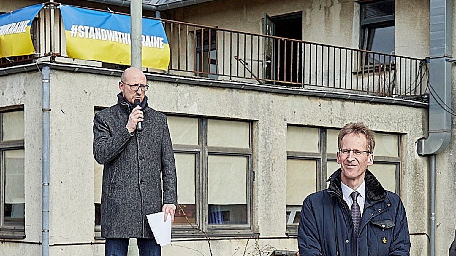 Ingo Pfennings (l.) und Detlef Seif, hier bei einer Demo gegen den Krieg in der Ukraine in Vogelsang.
