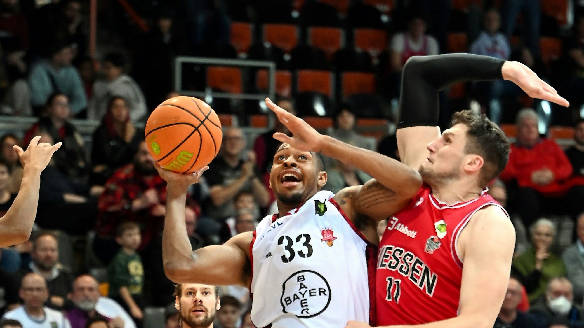 04.01.2023,Basketball-Bayer Giants-Giessen
links: Nick Hornsby (Bayer)
Foto: Uli Herhaus