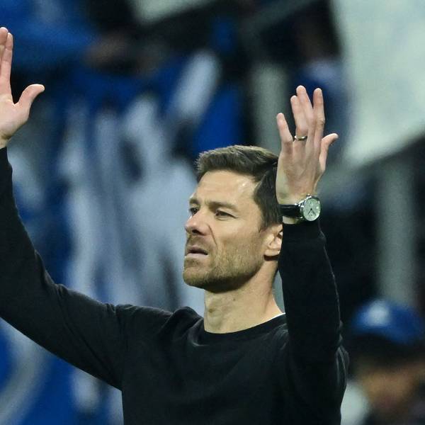 Leverkusen's Spanish head coach Xabi Alonso reacts during the UEFA Champions League Group B football match between Bayer 04 Leverkusen and FC Porto in Leverkusen, western Germany, on October 12, 2022. (Photo by INA FASSBENDER / AFP)