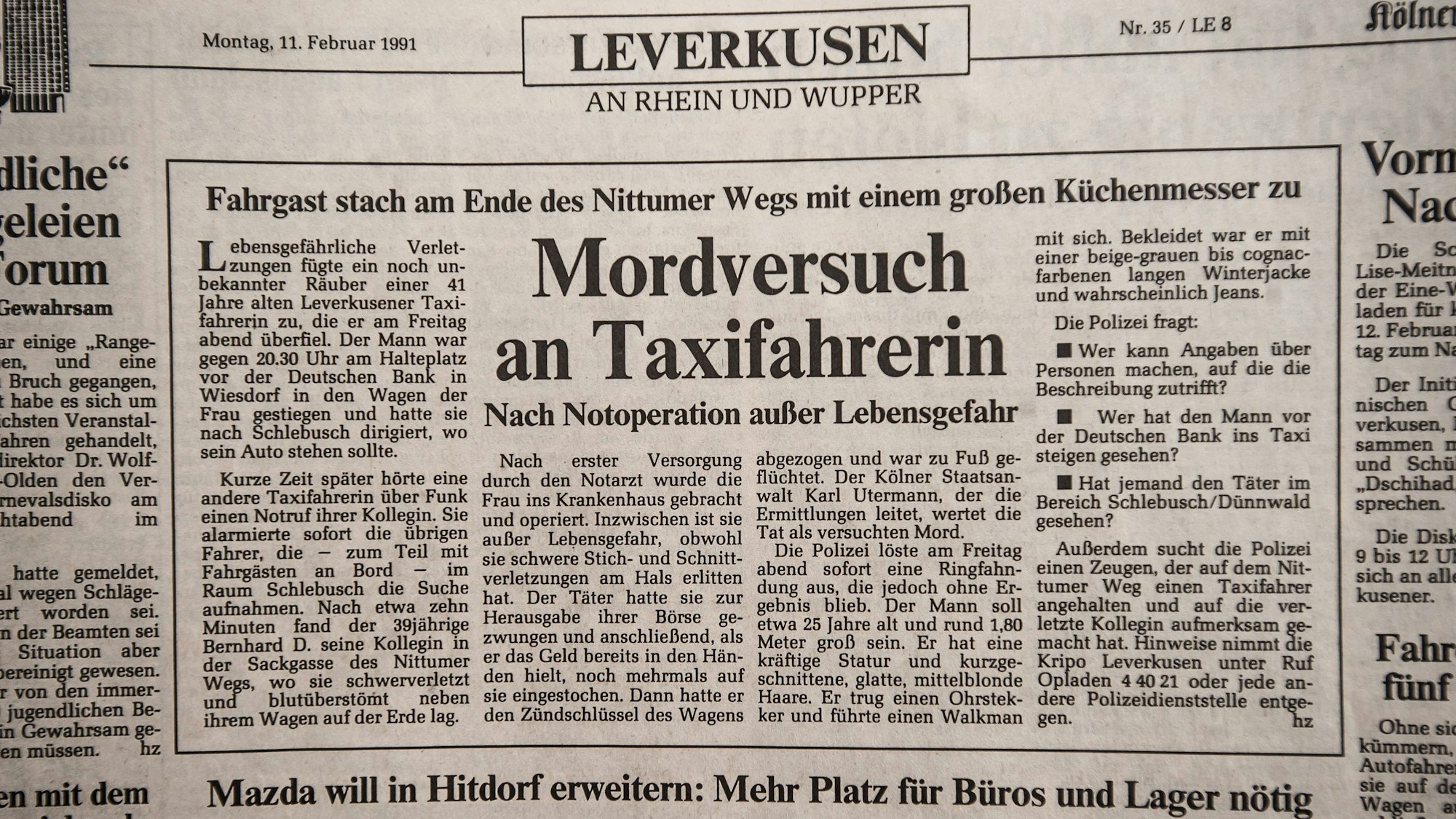 Ein Zeitungsausschnitt von 1991