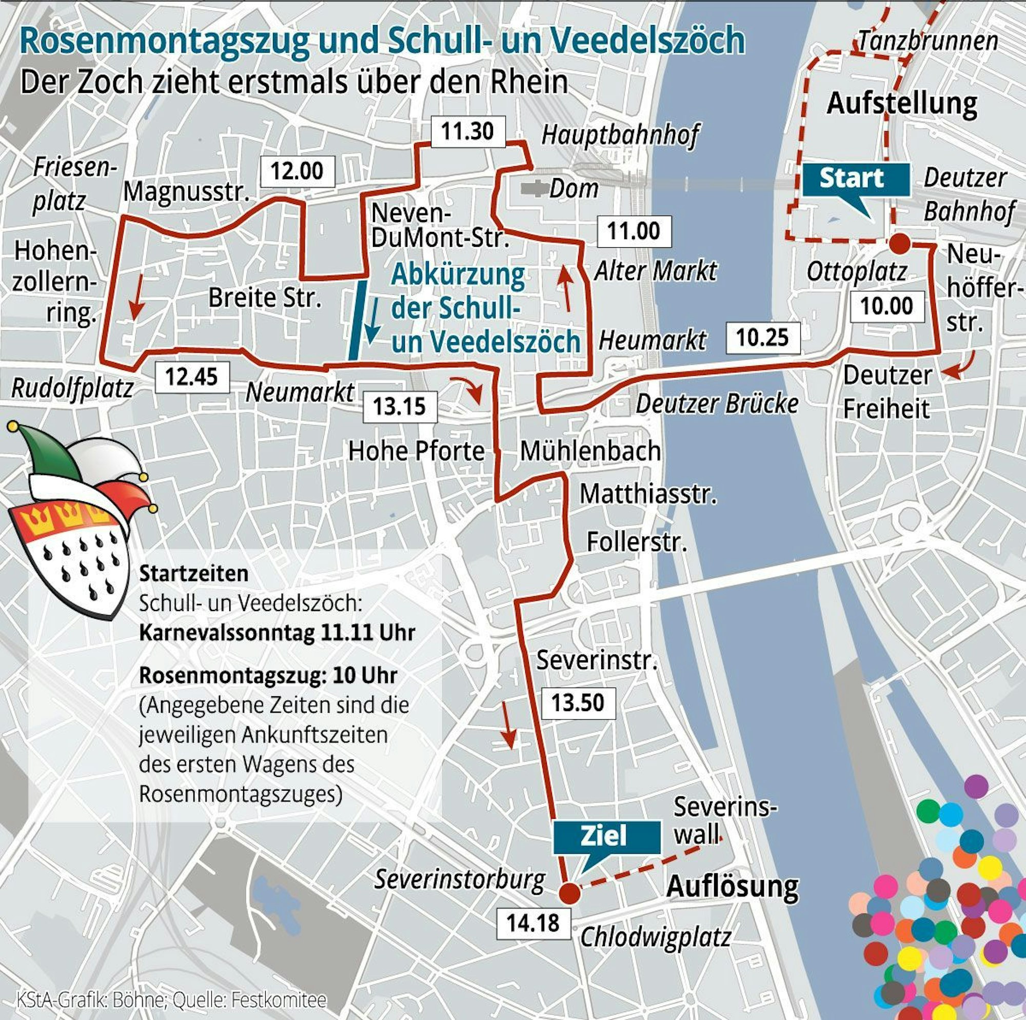 Streckenplan Rosenmontagszug und Schull- un Veedelszöch