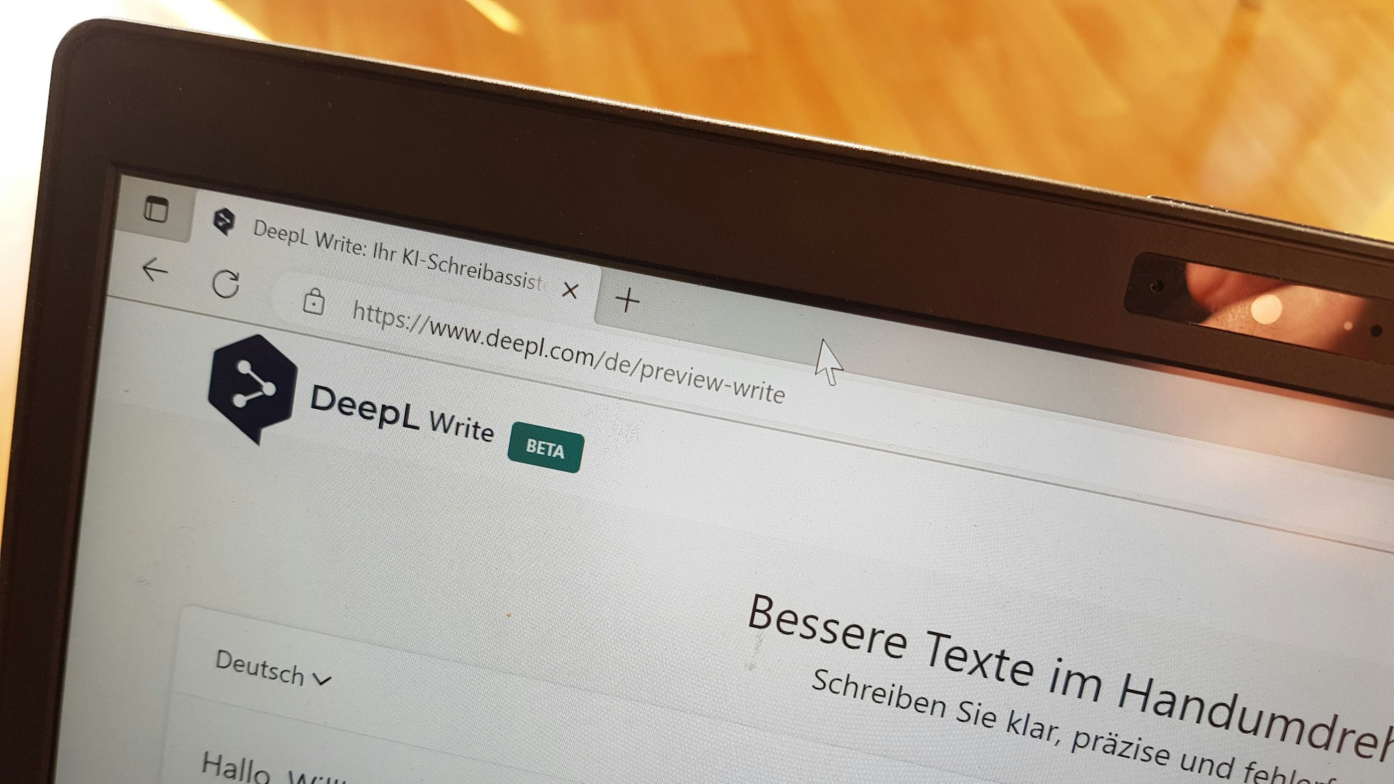 Die Oberfläche der Website von DeepL Write.