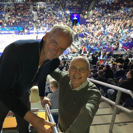 Henning Harnisch und Heinz Schäfer während der Basketball-EM in Berlin