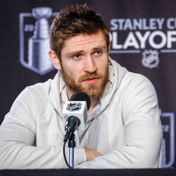 Edmonton Oilers center Leon Draisaitl speaks at a media availability in Edmonton, Alberta, Monday, May 23, 2022. (Jeff McIntosh/The Canadian Press via AP)
