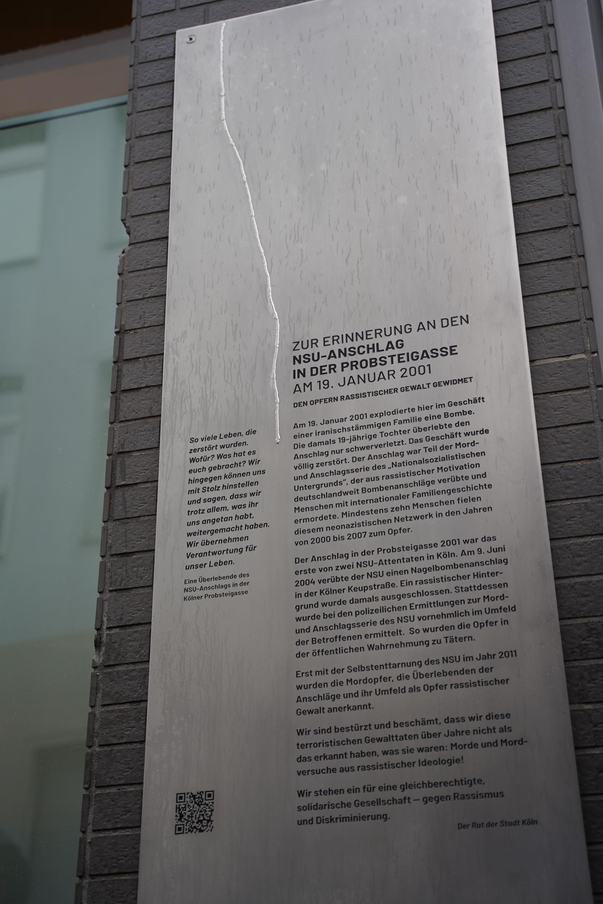 Die Gedenktafel an der Probsteigasse 44.