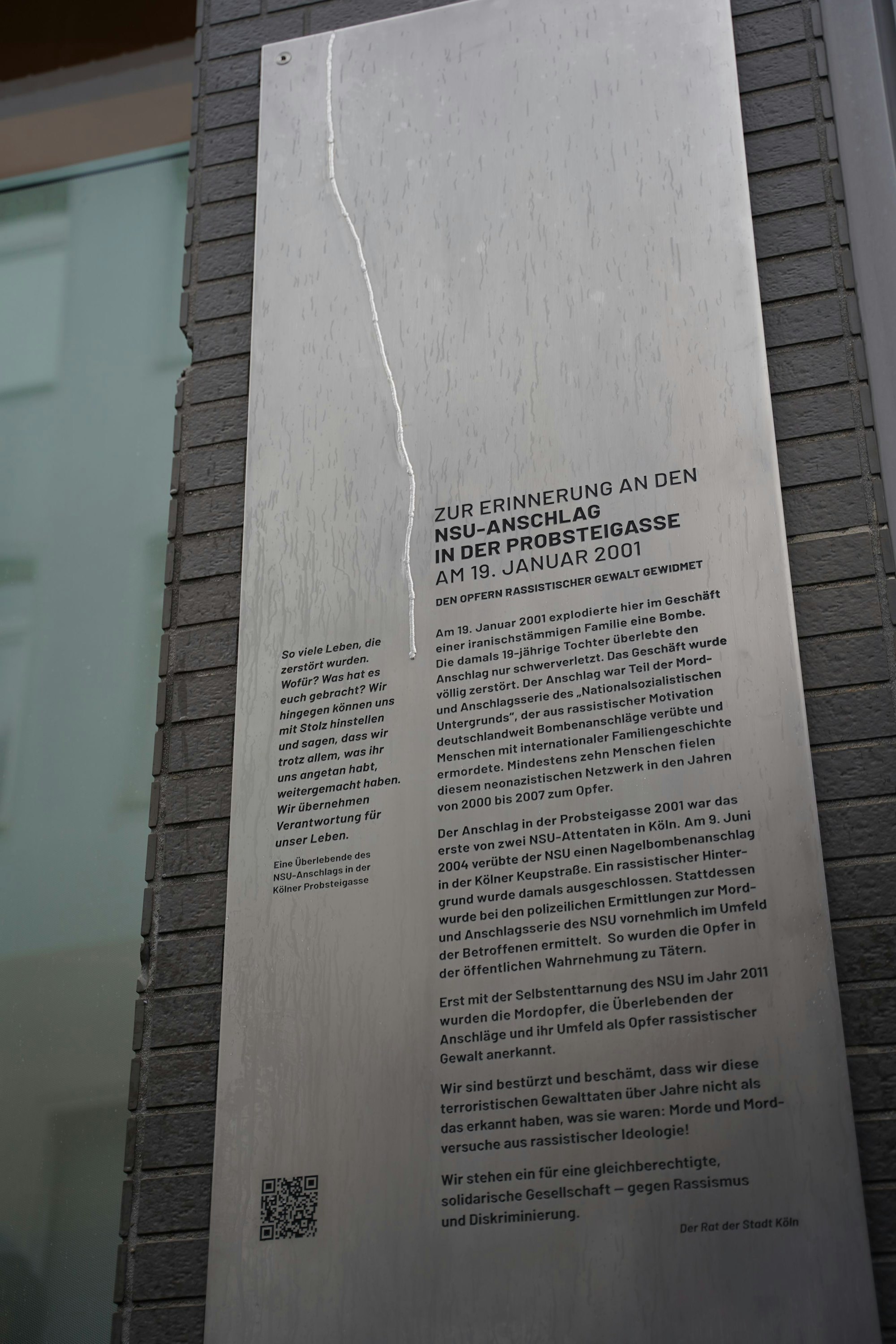 Die Gedenktafel an der Probsteigasse 44.