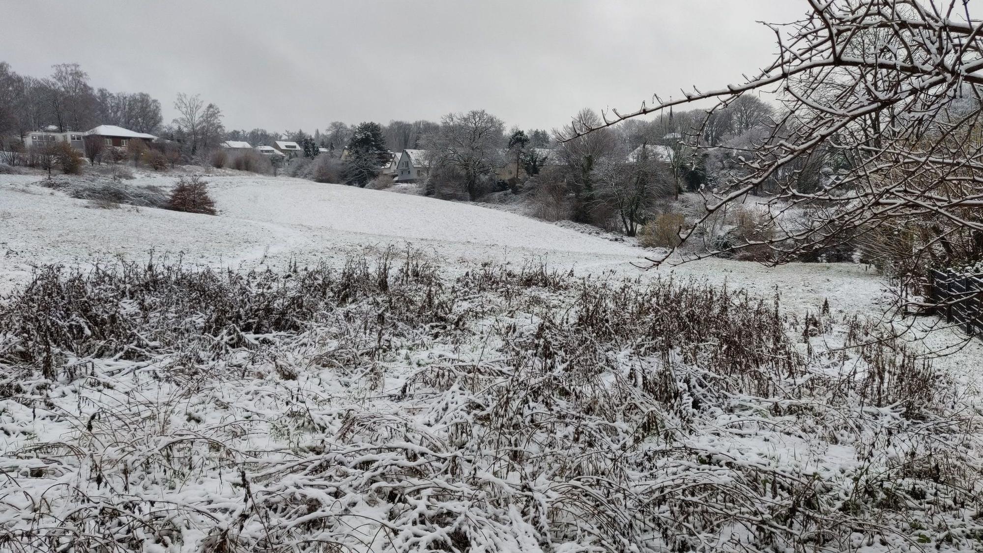 Schnee auf der Klosterwiese am Johannisberg in Leichlingen.