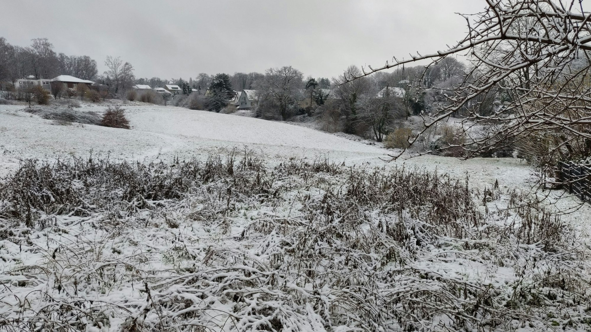 Schnee auf der Klosterwiese am Johannisberg in Leichlingen.