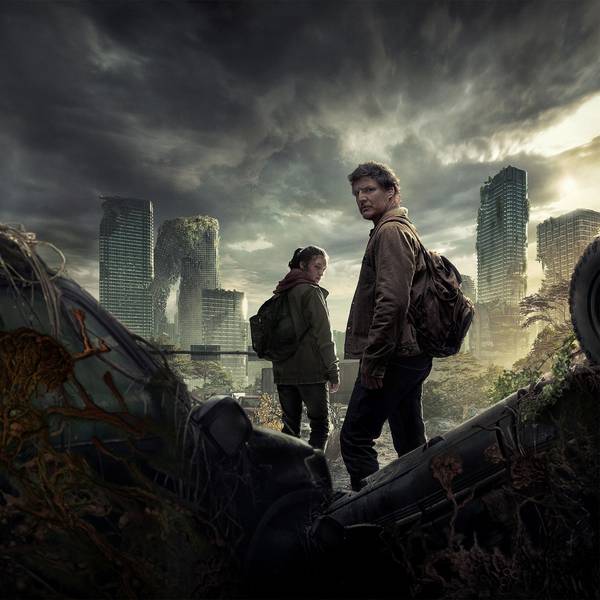 Ellie und Joel stehen vor einer zerstörten Skyline