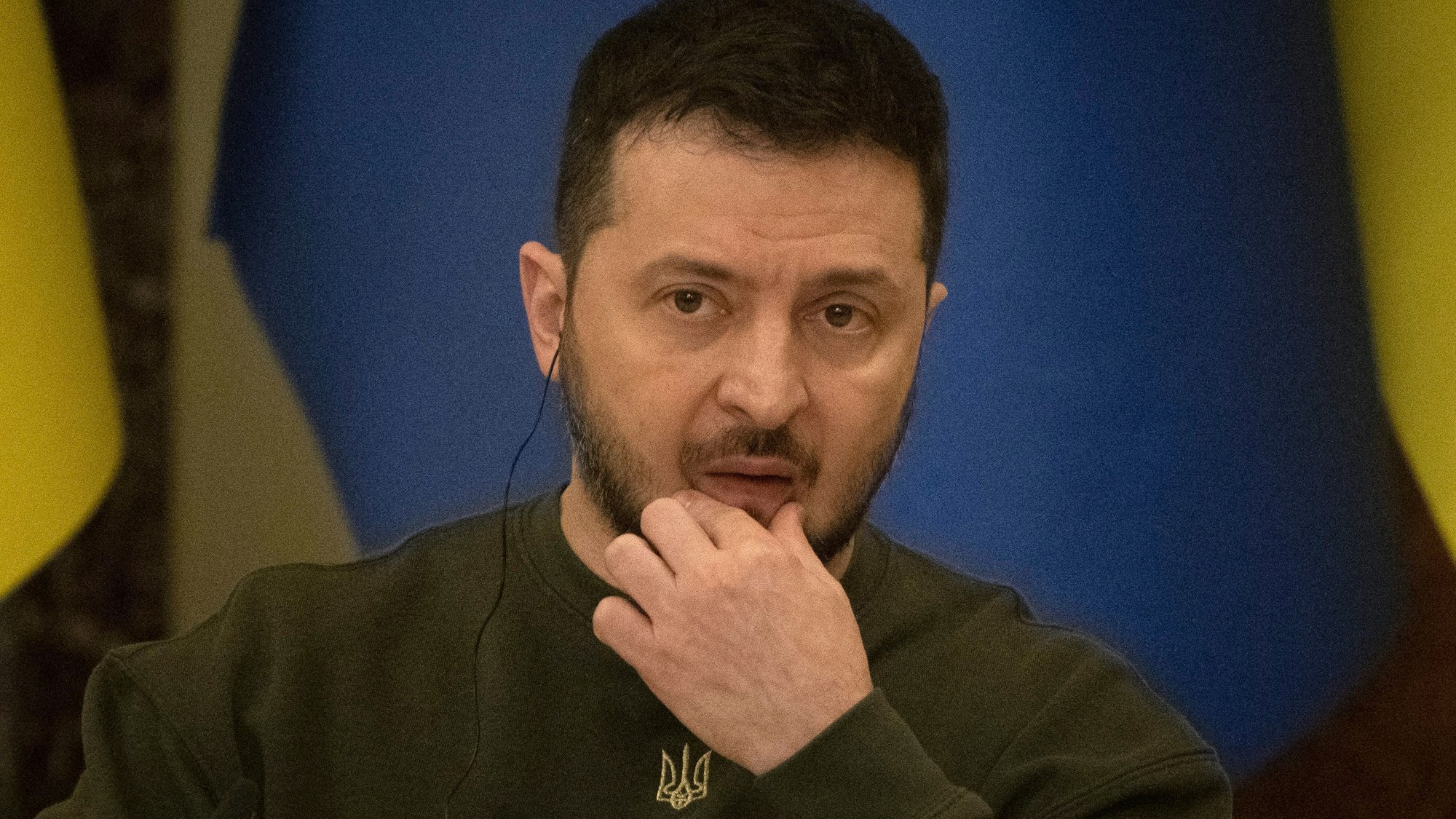 Wolodymyr Selenskyj, Präsident der Ukraine, nimmt an einer Pressekonferenz mit dem Präsidenten des Europäischen Rates Michel, nach ihrem Treffen, teil.